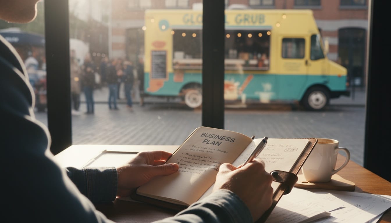Investor meeting reviewing food truck business plan presentation