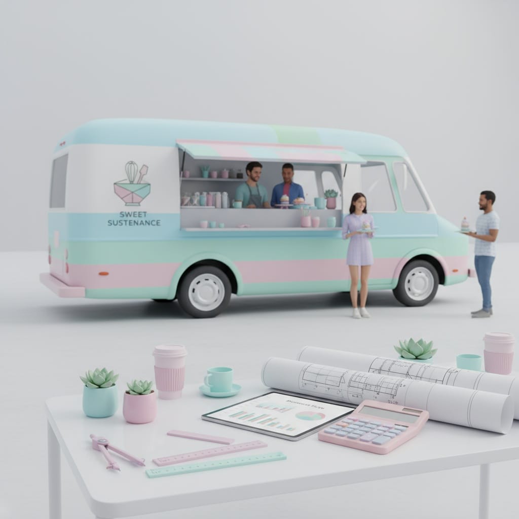 Mobile kitchen equipment and utility layout being reviewed